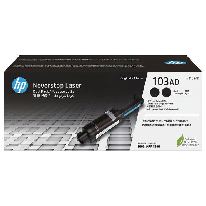 HP Kit de recarga de tóner 103AD Neverstop W1103AD, 2 unidades, Negro