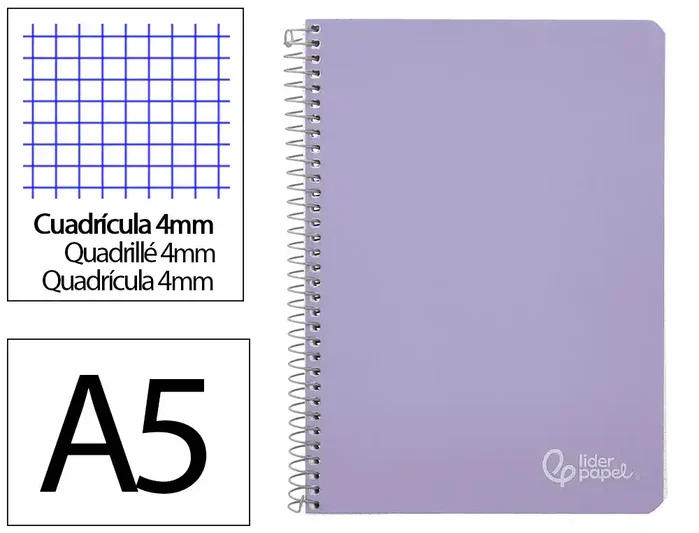 Liderpapel Cuaderno Espiral A5 Witty Tapa Dura 80 Hojas 90g Cuadro 4mm Violeta Liderpapel Cuaderno Espiral A5 Witty Tapa Dura 80 Hojas 90g Cuadro 4mm Violeta