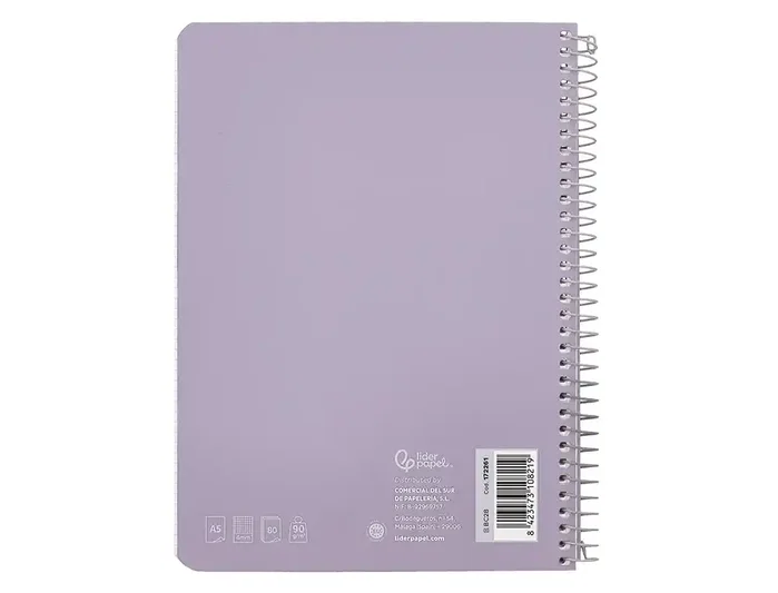 Liderpapel Cuaderno Espiral A5 Witty Tapa Dura 80 Hojas 90g Cuadro 4mm Violeta Liderpapel Cuaderno Espiral A5 Witty Tapa Dura 80 Hojas 90g Cuadro 4mm Violeta