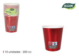 Algon Set 10 Vasos Cartón Rojo Brillo 200cc (18 Unidades)