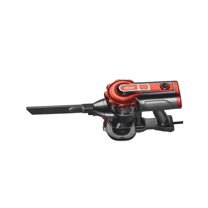 Haeger VC-600.047A Aspiradora Escoba 2 en 1 Vertical 600 W Sin Bolsa, 0.6 L, Ciclónica, Negro y Rojo