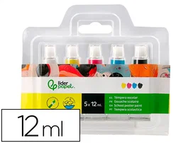Liderpapel Témpera en tubo de aluminio de 12 ml, estuche de 5 tubos colores primarios