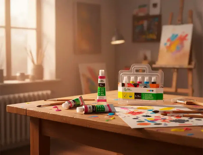 Liderpapel Témpera en tubo de aluminio de 12 ml, estuche de 5 tubos colores primarios