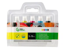 Liderpapel Témpera en tubo de aluminio de 12 ml, estuche de 5 tubos colores primarios