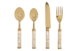 DKD Home Decor Set de Cubertería Nacar 16 Piezas Blanco y Dorado