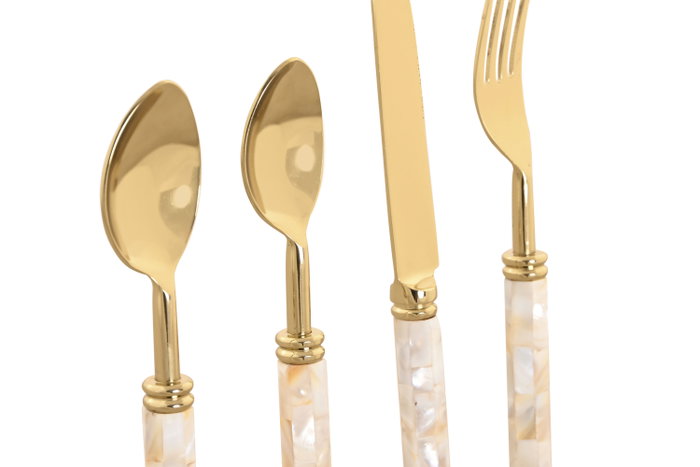 DKD Home Decor Set de Cubertería Nacar 16 Piezas Blanco y Dorado