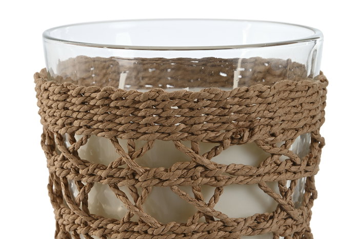 DKD Home Decor Vela Perfumada Mediterraneo 430gr, Cristal, Colores Natural y Blanco, 13.5 x 13 x 12.5 cm