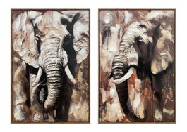 DKD Home Decor Cuadro Lienzo Elefante Pack de 2