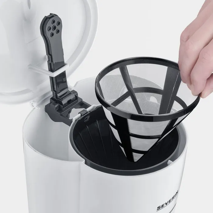 Severin KA4323 Cafetera Filtro 10 Tazas Antigoteo Filtro Permanente Placa Calefactora Blanca