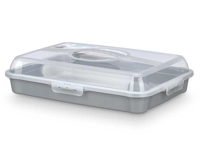 Leknes Portatarta Rectangular Gris con Asa 43 x 29.5 x 19.5 cm (Set de 12)