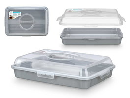 Leknes Portatarta Rectangular Gris con Asa 43 x 29.5 x 19.5 cm (Set de 12)