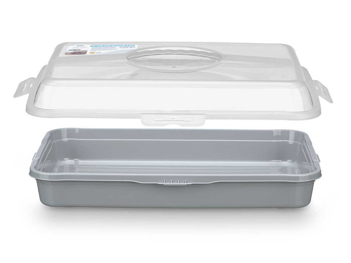 Leknes Portatarta Rectangular Gris con Asa 43 x 29.5 x 19.5 cm (Set de 12)