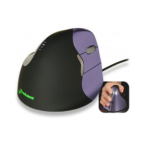 Evoluent BakkerElkhuizen4 Ratón Vertical Ergonómico Derecho, Láser, 2600 DPI, 6 Botones Programables, Negro/Gris/Plata