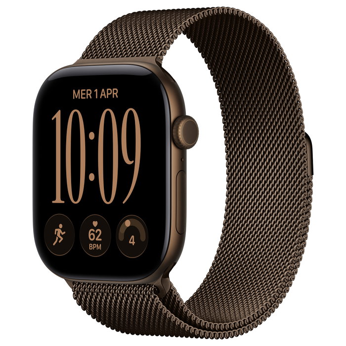 Apple Watch Series 12 con caja de aluminio de 46 mm y brazalete Milanese Loop en bronce oscuro Apple Watch Series 12 con caja de aluminio de 46 mm y brazalete Milanese Loop en bronce oscuro