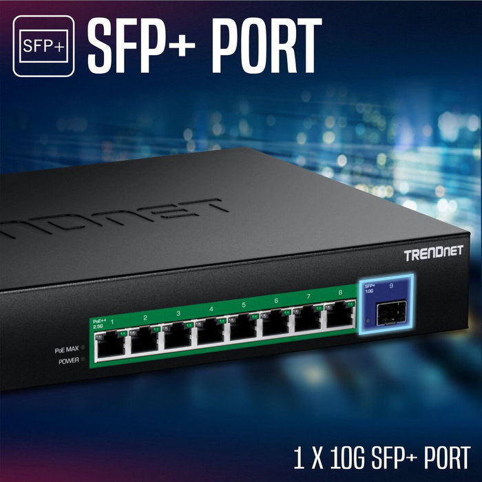 TRENDnet TPE-BG5091 Switch de 9 Puertos 2.5G con 1 Ranura SFP+ 10G y PoE++ 480W