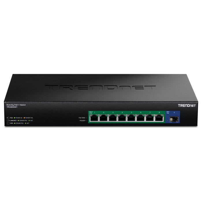 TRENDnet TPE-BG5091 Switch PoE++ 9 Puertos 2.5G con SFP+ 10G y 480W - Conmutador de Red con 8 Puertos RJ-45 y 1 Ranura SFP+ para Montaje en Rack
