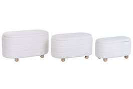 DKD Home Decor Set de 3 Descalzadoras Beige y Marrón con Almacenaje
