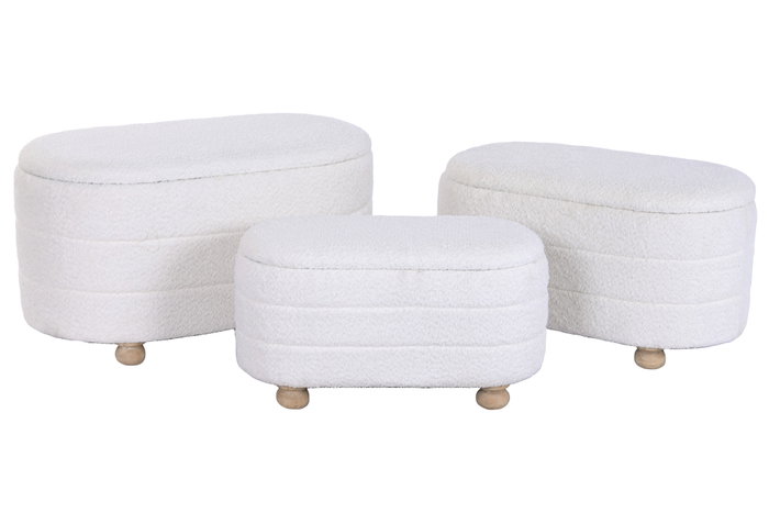 DKD Home Decor Set de 3 Descalzadoras Beige y Marrón con Almacenaje