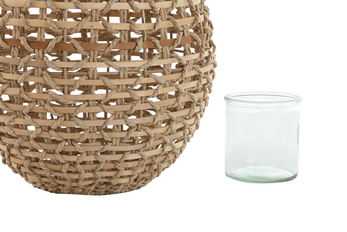 DKD Home Decor Portavela Tropical Fibra Metal Natural 22 x 22 x 32 cm (4 Unidades)
