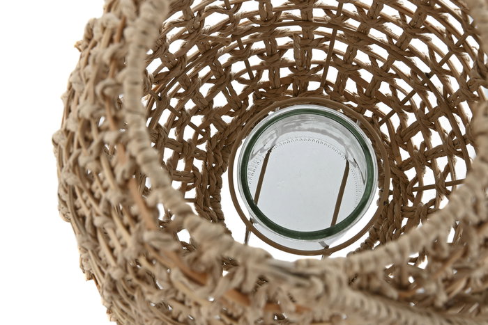 DKD Home Decor Portavela Tropical Fibra Metal Natural 22 x 22 x 32 cm (4 Unidades)