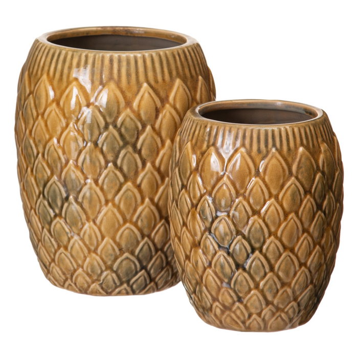 Macetero Mostaza Cerámica Decoración 15,50 X 15,50 X 18,50 C (Set de 2)