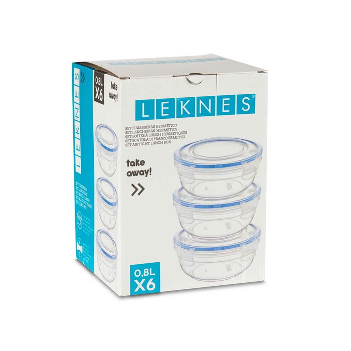 Set de Fiambreras Leknes Azul Transparente Polipropileno Plástico 800 ml Hermético (8 Unidades)