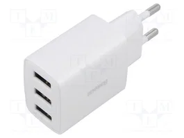BASEUS Cargador de red con 3 puertos USB-A 17W Blanco