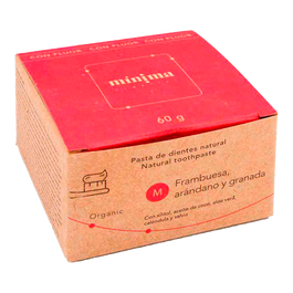 MINIMA ORGANICS Dentífrico Infantil en Pasta con Frambuesa - Ecológico, Vegano, Con Flúor (1450 ppm) para Niños