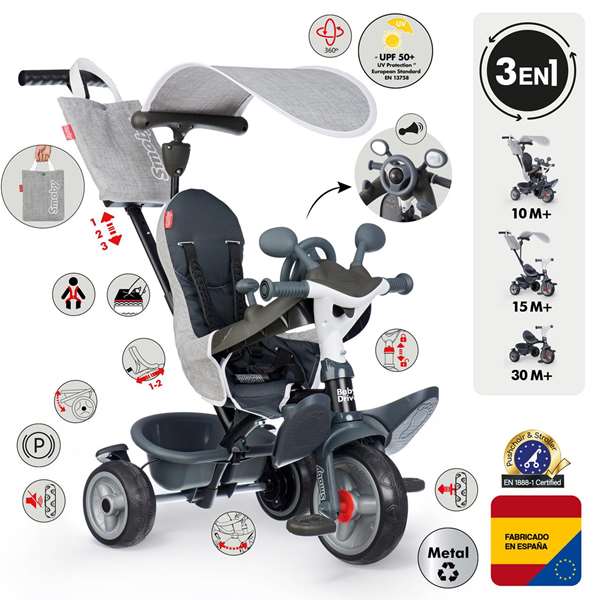 Smoby Triciclo Baby Driver Gris 741503