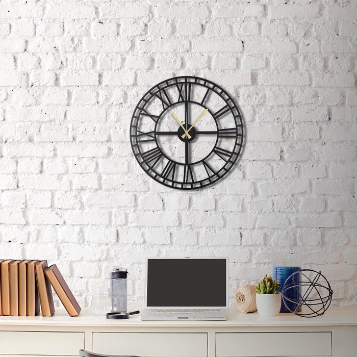 Wallity Reloj de Pared Decorativo de Metal Classic 50x50cm Negro Elegante Hecho a Mano