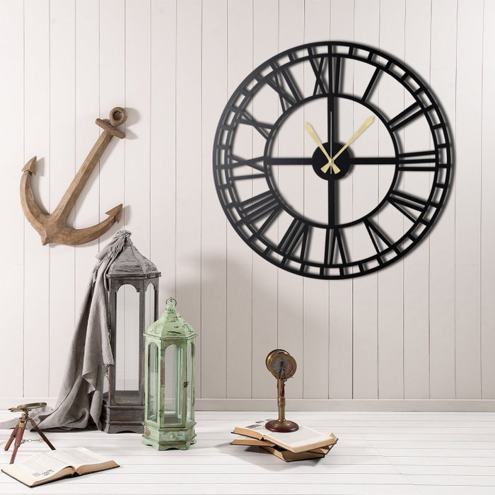 Wallity Reloj de Pared Decorativo de Metal Classic 50x50cm Negro Elegante Hecho a Mano