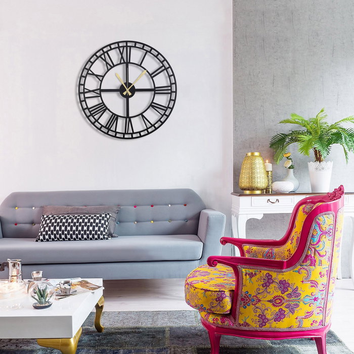 Wallity Reloj de Pared Decorativo de Metal Classic 50x50cm Negro Elegante Hecho a Mano