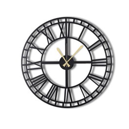Wallity Reloj de Pared Decorativo de Metal Classic 50x50cm Negro Elegante Hecho a Mano