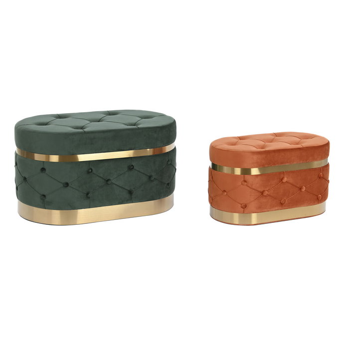 DKD Home Decor Set de 2 Descalzadoras de Terciopelo Verde con Capitoné