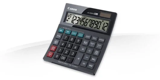 Canon AS-220RTS Calculadora Financiera de 12 Dígitos para Escritorio con Pantalla LCD Inclinable y Función de Impuestos, Color Negro