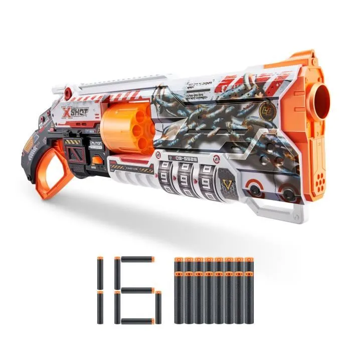 Zuru XSHOT Skins Lock Gun Blaster con Combinación de Bloqueo y Cañón Giratorio con 8 Dardos