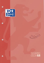 OXFORD RECAMBIO OXFORD SCHOOL COLOR 1 TOUCH ENCOLADO A4+ 80h 90gr 4 TALADROS CUADRIC.5x5 CORAL (Set de 5)