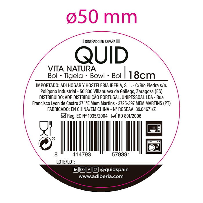 Bol Cerámico Vita Natura Quid 18 cm (12 Unidades)