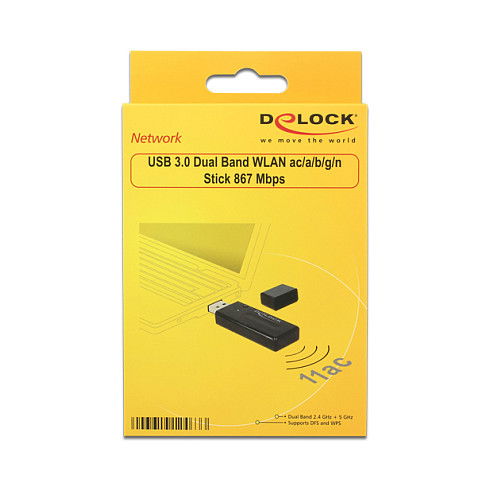 DeLock 12463 Adaptador WLAN USB 3.0 Dual-Band 2.4/5 GHz Wi-Fi 5 (802.11ac) 867 Mbps Negro DeLock 12463 Adaptador WLAN USB 3.0 Dual-Band 2.4/5 GHz Wi-Fi 5 (802.11ac) 867 Mbps Negro