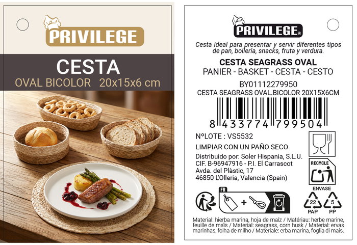 Privilege Cesta Seagrass Oval Bicolor 20x15x6 cm Privilege Cesta Seagrass Oval Bicolor 20x15x6 cm