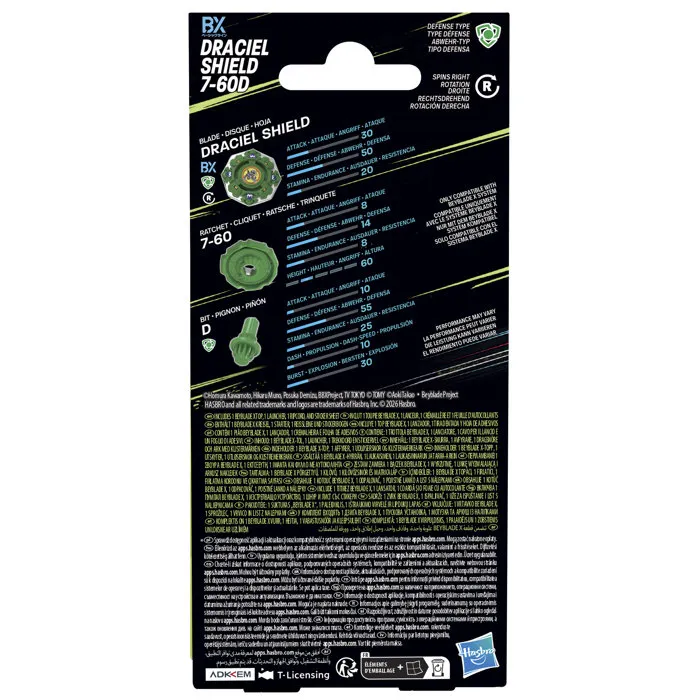 Beyblade Pack X-Over Project Draciel Shield 7-60D, Peonza de Defensa Beyblade X, Takara Tomy, Juguete Competitivo para Niños de 8 Años o Más