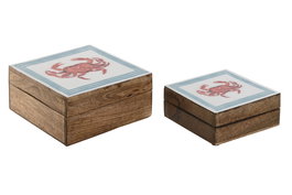 DKD Home Decor Caja Mediterraneo Cangrejos 25 Mango Multicolor 17.5 x 8 x 17.5 cm Set de 2