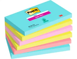 Post-it Bloc de notas adhesivas super sticky 76x127 mm, Pack de 6 unidades, Colores Miami, 90 hojas