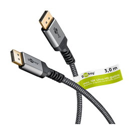 Goobay Plus DisplayPort 2.0/2.1 Kabel, 16K @ 60Hz, 80 Gbit/s, 3 Metros, Gris