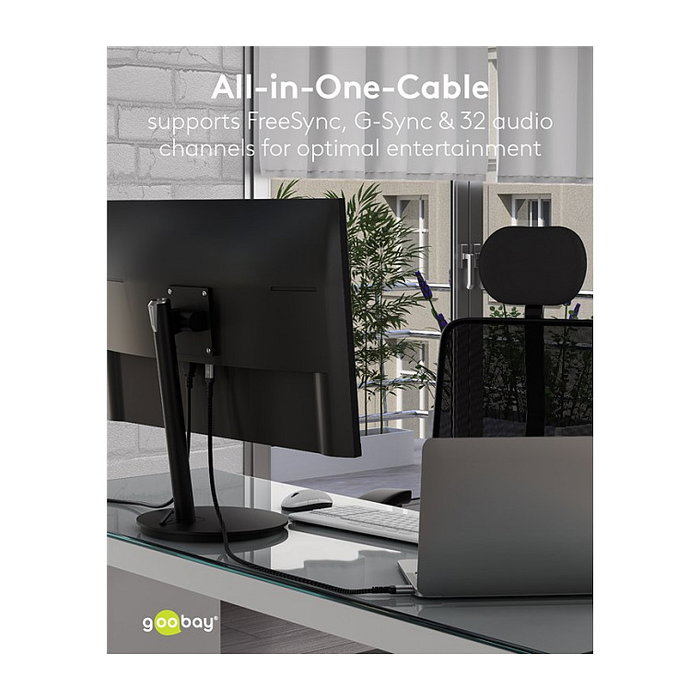 Goobay Plus DisplayPort 2.0/2.1 Kabel, 16K @ 60Hz, 80 Gbit/s, 3 Metros, Gris