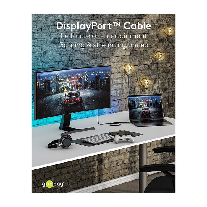Goobay Plus DisplayPort 2.0/2.1 Kabel, 16K @ 60Hz, 80 Gbit/s, 3 Metros, Gris