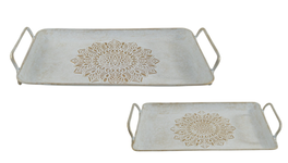 DKD Home Decor Set de 2 Bandejas Decorativas Mandala Blanco y Dorado 48x28x6 cm