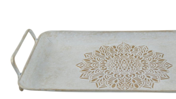DKD Home Decor Set de 2 Bandejas Decorativas Mandala Blanco y Dorado 48x28x6 cm