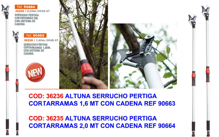 ALTUNA Serrucho de Pertiga Cortarramas 2,0 mt con Cadena REF 90664 ALTUNA Serrucho de Pertiga Cortarramas 2,0 mt con Cadena REF 90664