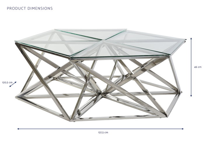 DKD Home Decor Set de 6 Mesas de Centro de Acero y Cristal Plateado